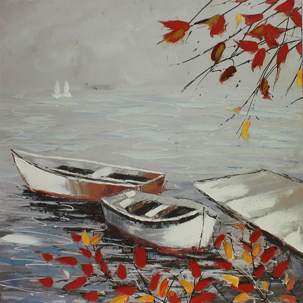 Urban Designs Autumn Lakeside Dock Square Giclee Cavas Wall Art