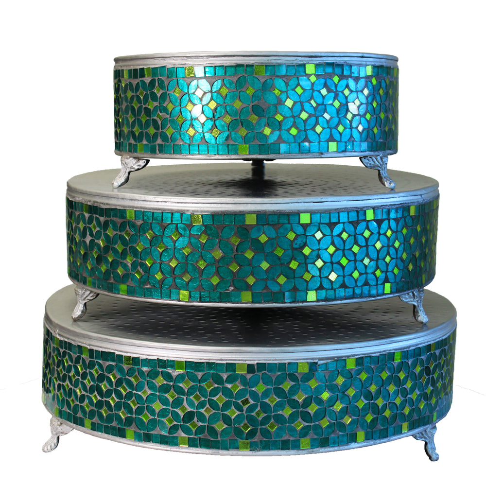 Urban Designs Handcrafted Turquoise Mosaic 3-Piece Round Cake Stand