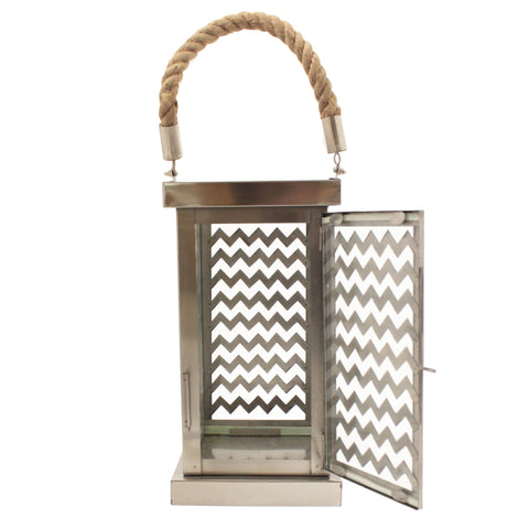Urban Designs Stainless Steel Chevron Lantern Candle Holder - Silver