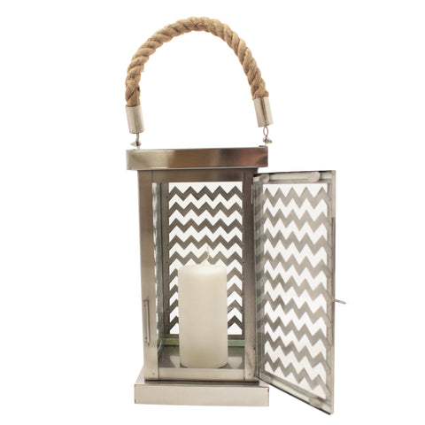 Urban Designs Stainless Steel Chevron Lantern Candle Holder - Silver