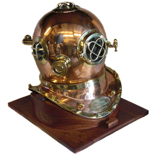 Urban Designs Full-Size Replica US Navy Mark V Brass Diving Helmet Copper Hat Wood Base