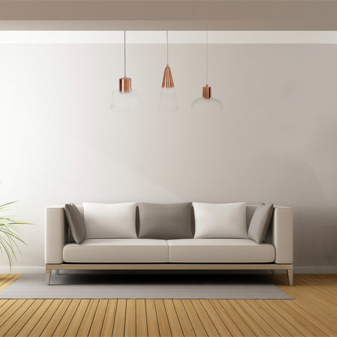 LightMakers Trinity Hanging Lamp with Glass and Rose Gold