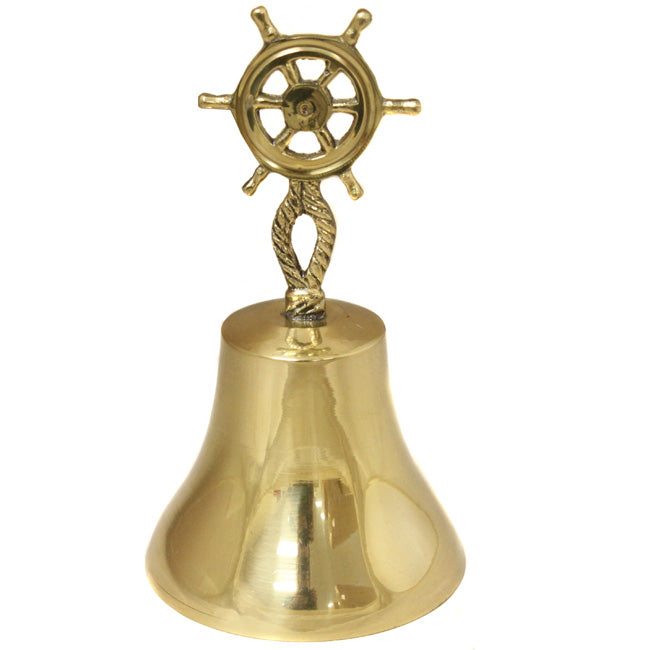 Nautical Lacquered Brass Captain's Ship Bell with Steering Wheel Handle