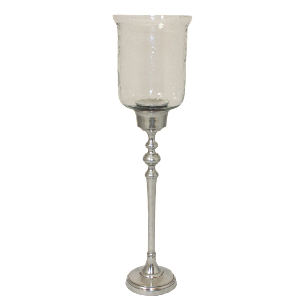Floor Standing 25" Hurricane Pillar Candle Holder with Clear Glass Top