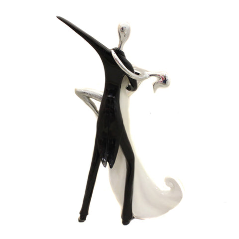 Wedding Dancing Couple 16" Tall Hand-Painted Statue Figurine - Black & White