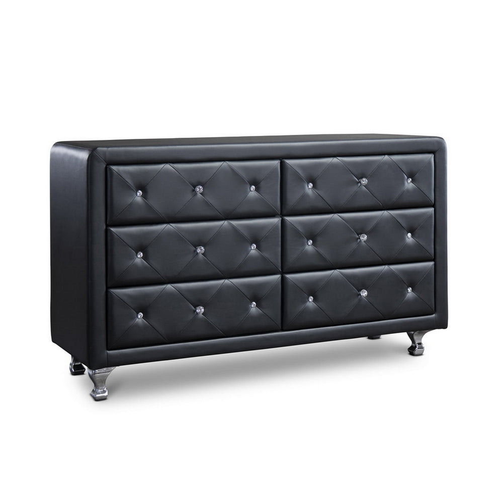 Urban Designs Luminescence Black Faux Leather Upholstered Dresser