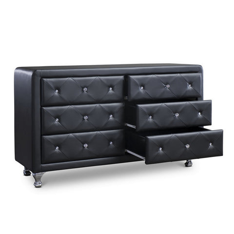 Urban Designs Luminescence Black Faux Leather Upholstered Dresser