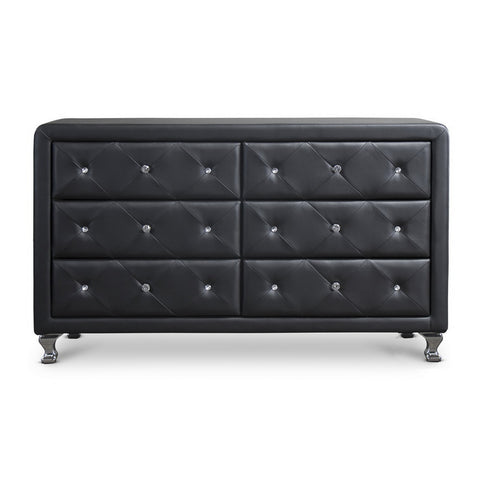 Urban Designs Luminescence Black Faux Leather Upholstered Dresser