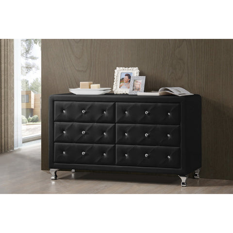 Urban Designs Luminescence Black Faux Leather Upholstered Dresser