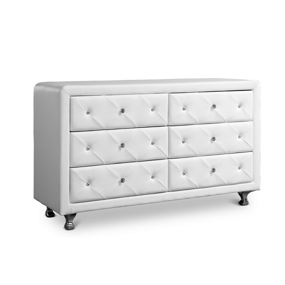 Urban Designs Luminescence White Faux Leather Upholstered Dresser