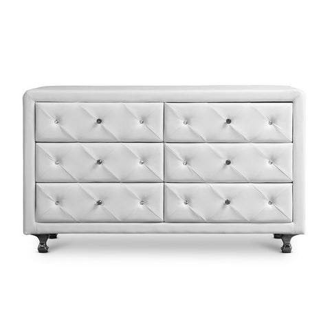 Urban Designs Luminescence White Faux Leather Upholstered Dresser