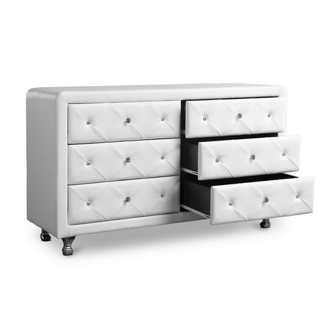 Urban Designs Luminescence White Faux Leather Upholstered Dresser