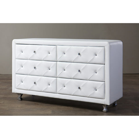 Urban Designs Luminescence White Faux Leather Upholstered Dresser