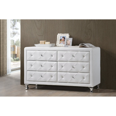 Urban Designs Luminescence White Faux Leather Upholstered Dresser