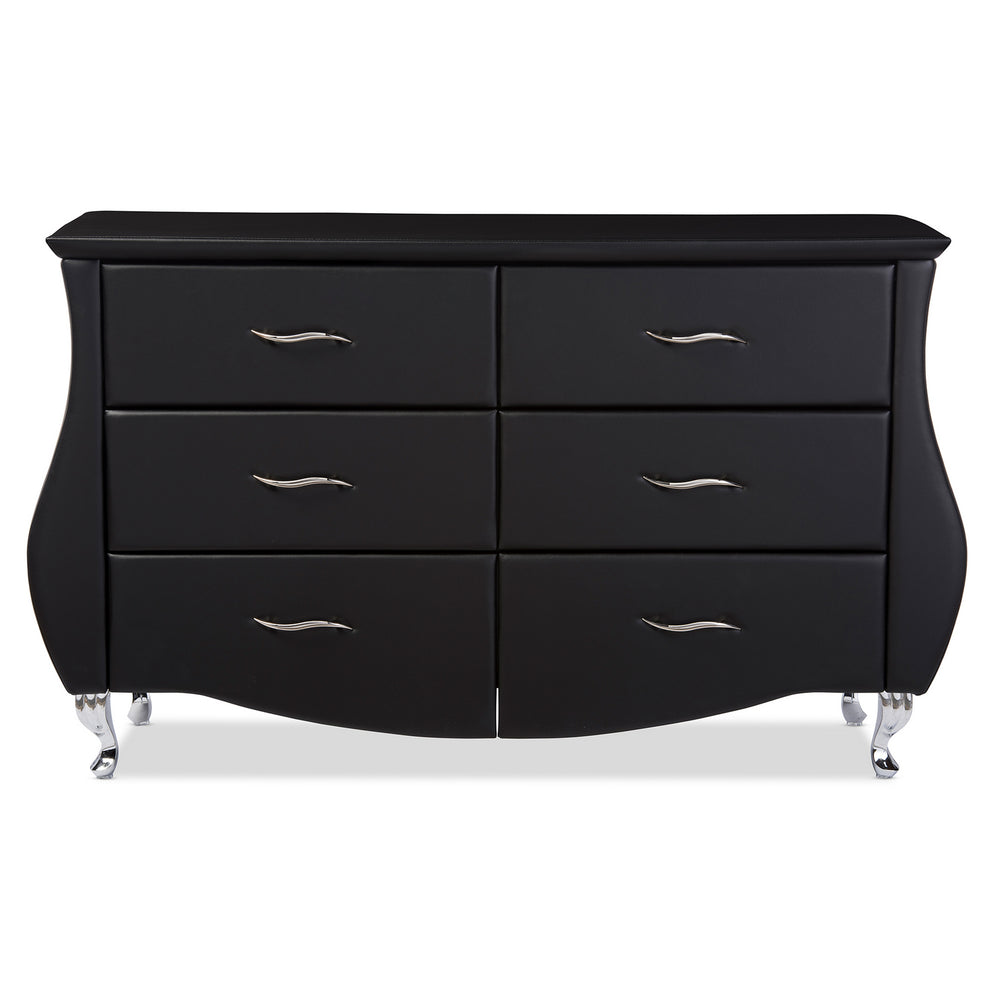 Urban Designs Enzo Modern and Contemporary Black Faux Leather 6-Drawer Dresser