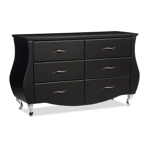 Urban Designs Enzo Modern and Contemporary Black Faux Leather 6-Drawer Dresser