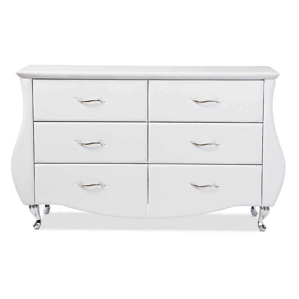Urban Designs Enzo Modern and Contemporary White Faux Leather 6-Drawer Dresser