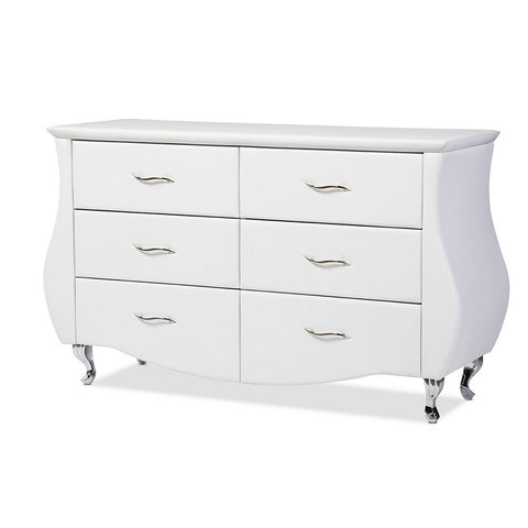 Urban Designs Enzo Modern and Contemporary White Faux Leather 6-Drawer Dresser