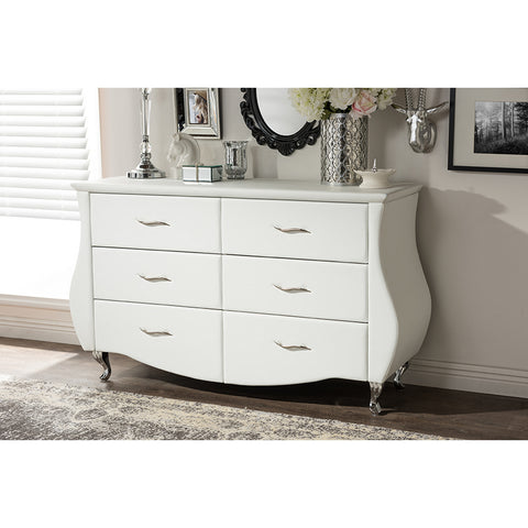 Urban Designs Enzo Modern and Contemporary White Faux Leather 6-Drawer Dresser