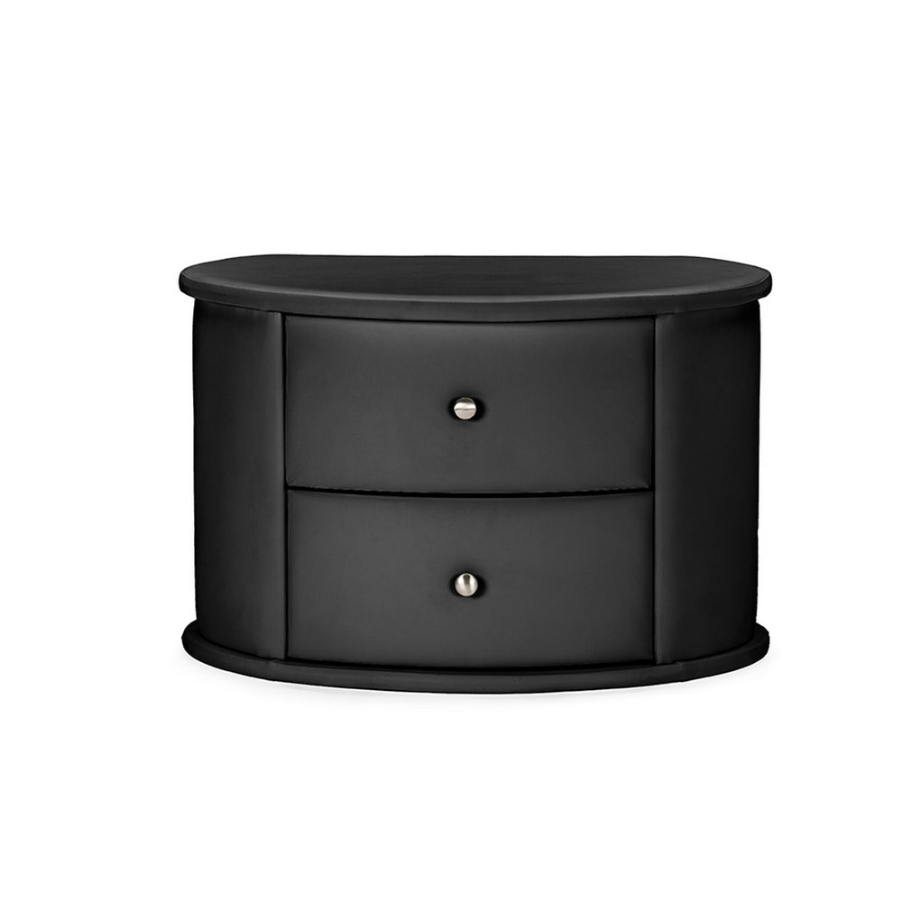 Urban Designs Ritchie Black Faux Leather Oval Upholstered Modern Nightstand
