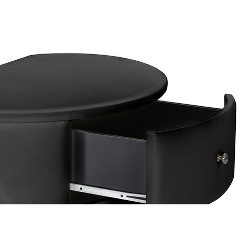 Urban Designs Ritchie Black Faux Leather Oval Upholstered Modern Nightstand