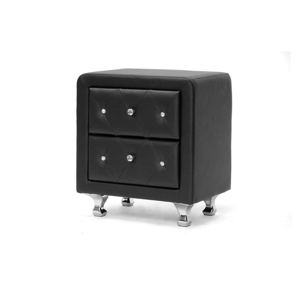 Urban Designs 24-Inch Crystal Tufted Black Upholstered Modern Nightstand