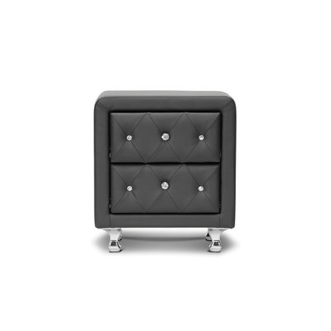 Urban Designs 24-Inch Crystal Tufted Black Upholstered Modern Nightstand