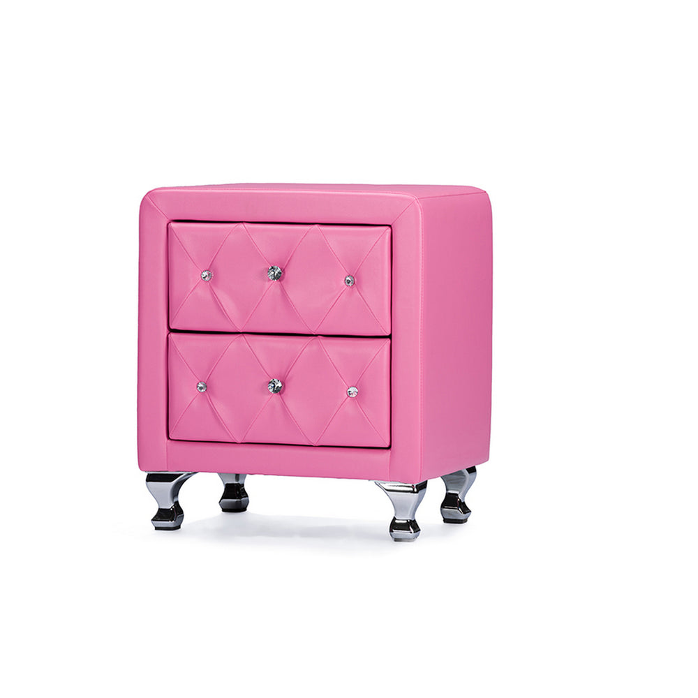 Urban Designs Stella Crystal Tufted Pink Leather Modern Nightstand