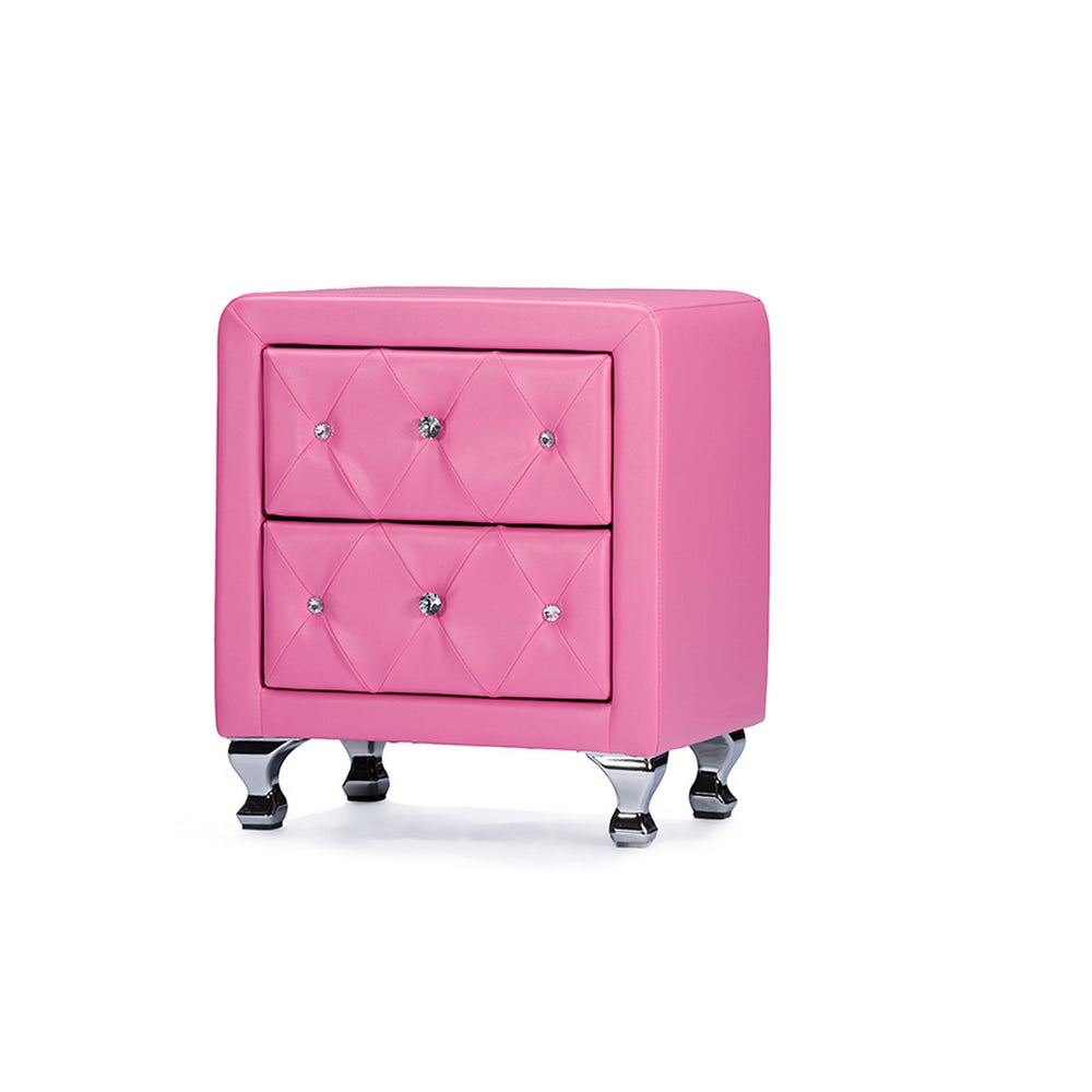Urban Designs Stella Crystal Tufted Pink Leather Modern Nightstand