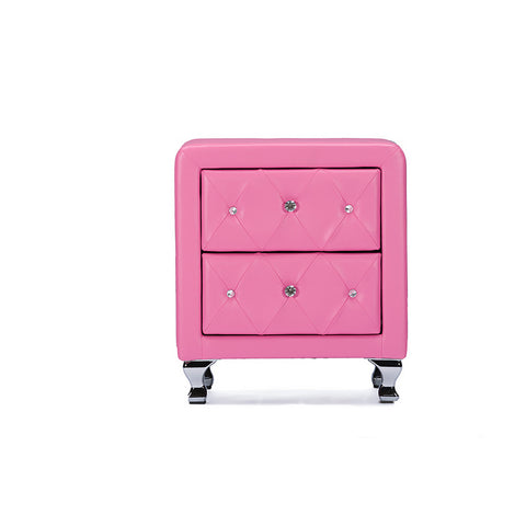 Urban Designs Stella Crystal Tufted Pink Leather Modern Nightstand