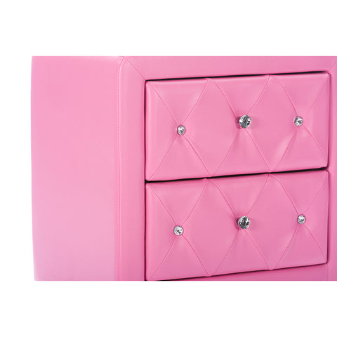 Urban Designs Stella Crystal Tufted Pink Leather Modern Nightstand