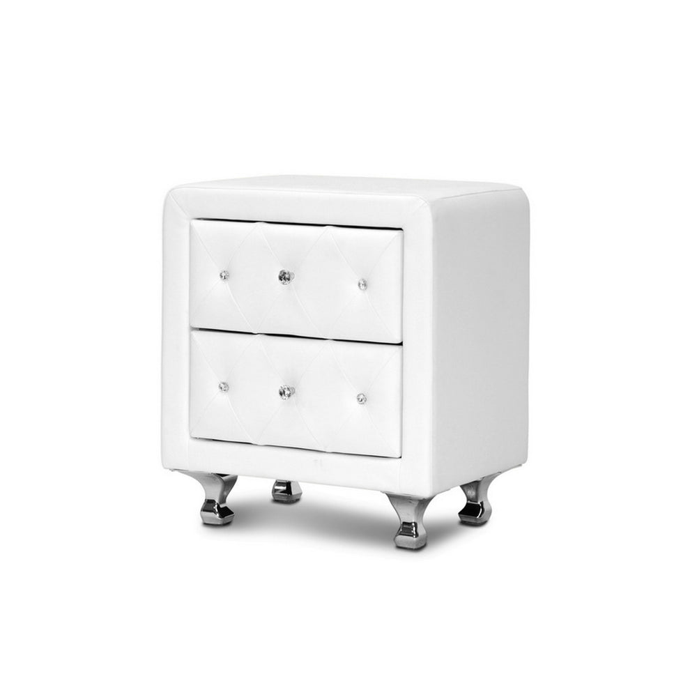 Urban Designs 24-Inch Crystal Tufted White Upholstered Modern Nightstand