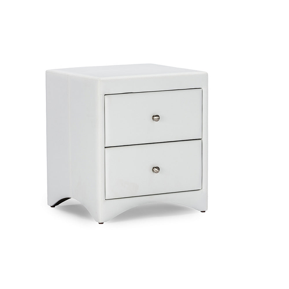 Urban Designs Dorian White Faux Leather Upholstered Modern Nightstand