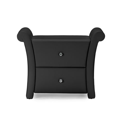 Urban Designs Victoria Matte Black Leather 2 Storage Drawers Bedside Table