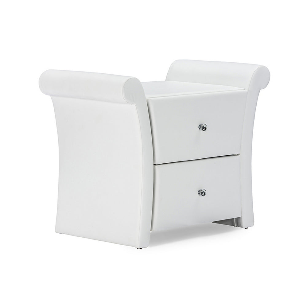 Urban Designs Victoria Matte White Leather 2 Storage Drawers Bedside Table
