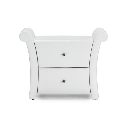 Urban Designs Victoria Matte White Leather 2 Storage Drawers Bedside Table