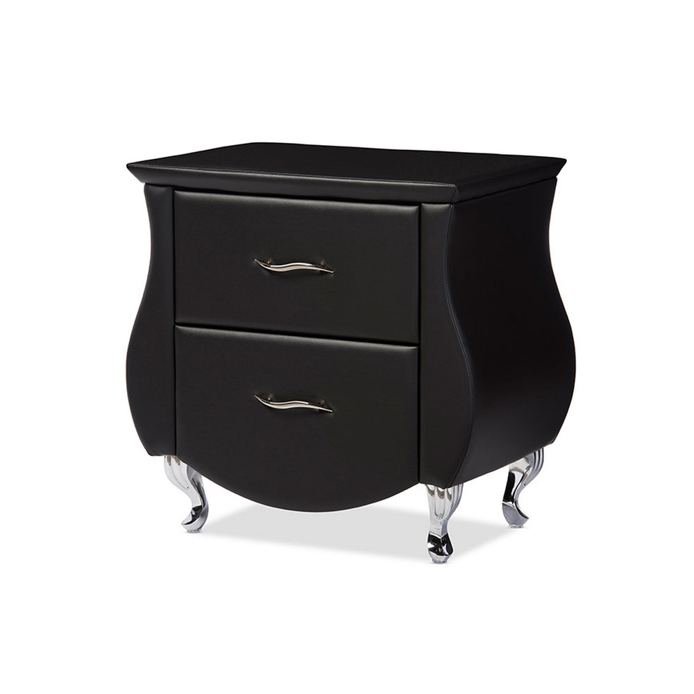 Urban Designs Erin Modern Black Faux Leather Upholstered Nightstand