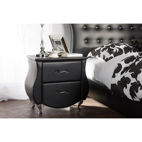 Urban Designs Erin Modern Black Faux Leather Upholstered Nightstand