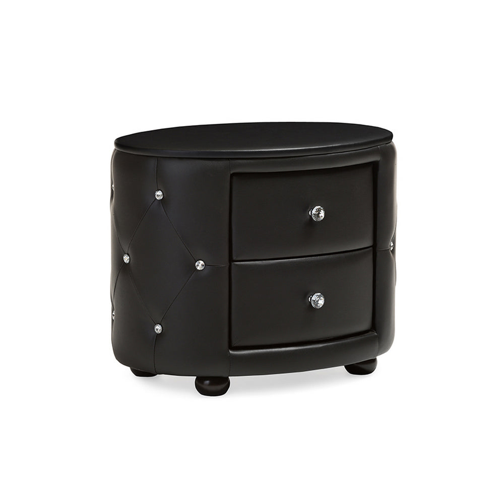 Urban Designs Davina Oval 2-drawer Black Faux Leather Nightstand