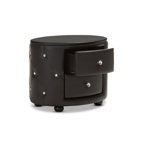 Urban Designs Davina Oval 2-drawer Black Faux Leather Nightstand
