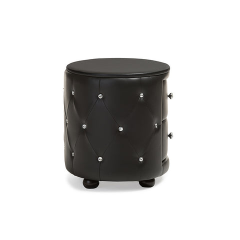 Urban Designs Davina Oval 2-drawer Black Faux Leather Nightstand