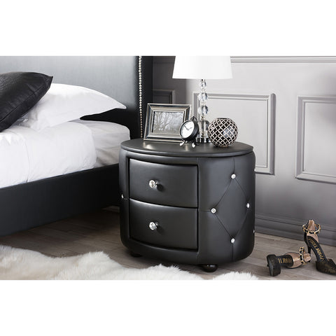 Urban Designs Davina Oval 2-drawer Black Faux Leather Nightstand