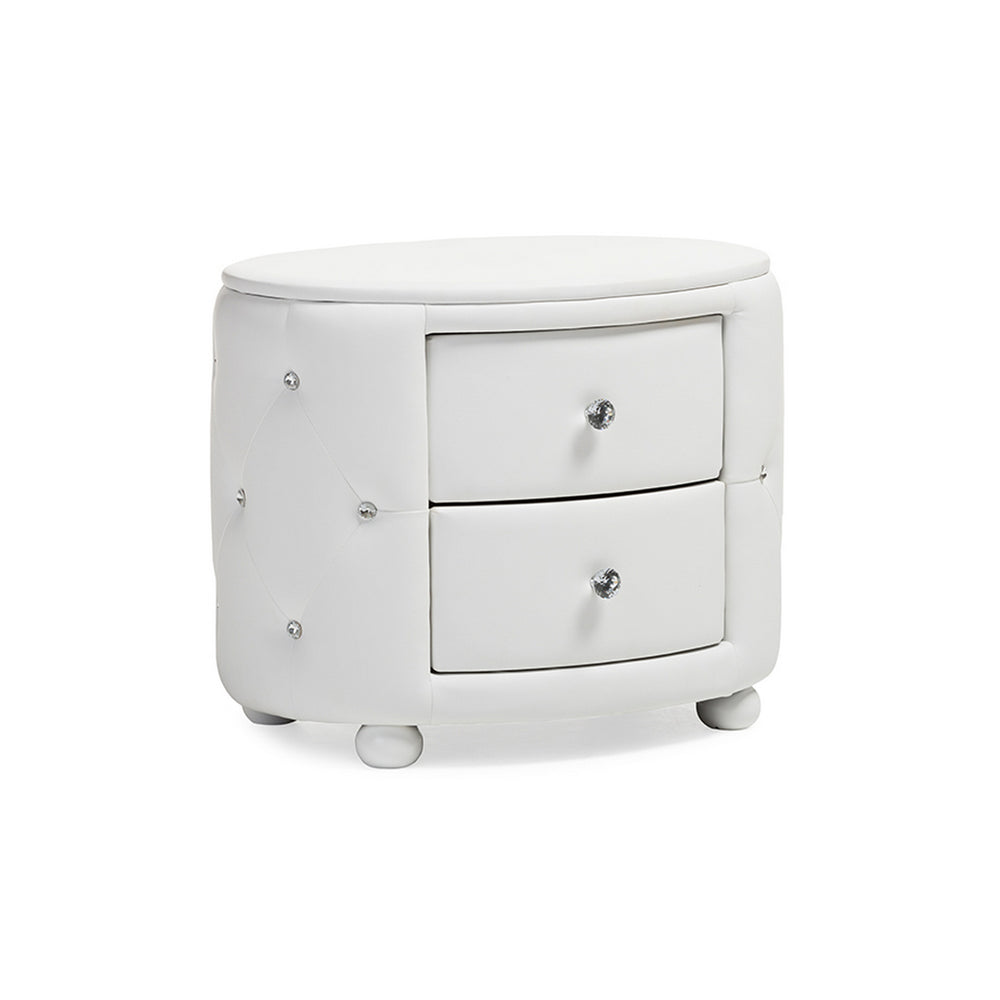 Urban Designs Davina Oval 2-drawer White Faux Leather Nightstand