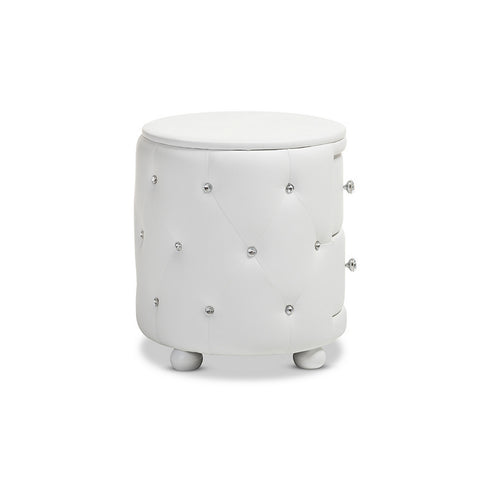 Urban Designs Davina Oval 2-drawer White Faux Leather Nightstand