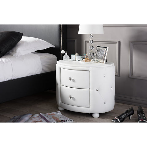 Urban Designs Davina Oval 2-drawer White Faux Leather Nightstand