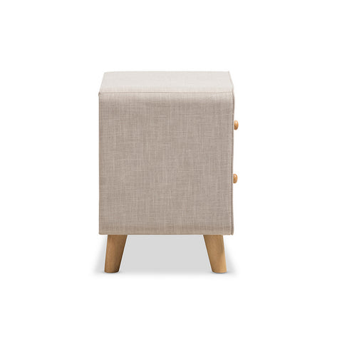 Urban Designs Jonesy Mid-Century Beige Linen Upholstered 2-Drawer Nightstand