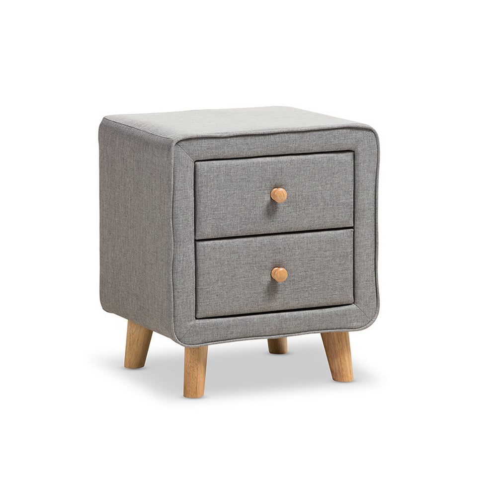 Urban Designs Jonesy Mid-Century Grey Fabric Upholstered 2-Drawer Nightstand
