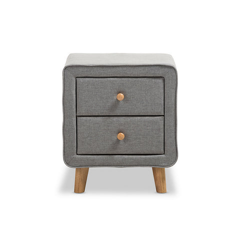 Urban Designs Jonesy Mid-Century Grey Fabric Upholstered 2-Drawer Nightstand