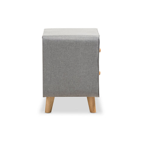 Urban Designs Jonesy Mid-Century Grey Fabric Upholstered 2-Drawer Nightstand