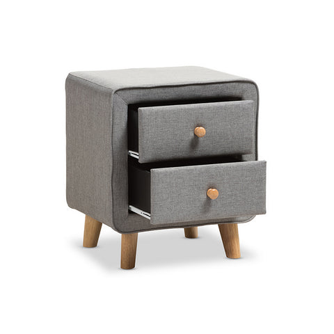 Urban Designs Jonesy Mid-Century Grey Fabric Upholstered 2-Drawer Nightstand